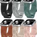 Minyee Floral Engraved Band Compatible with Apple Watch 41mm 40mm 38mm 42mm 44mm 45mm 46mm 49mm Women, Cute Soft Silicone Flower Sport Fancy Strap for iWatch Series 11 10 9 8 7 6 5 4 SE/Ultra 3 2 1 (Black/Light Gray/Green/Brown/Walnut/Pink)