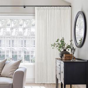 Pinch Pleated Linen Curtains 112 Inches Long for Living Room Bedroom Light Filtering Boho Window Drape 112 inch 2 Panels with Hooks Ring Beige White Ivory Sliding Glass Door Semi Sheer Curtain