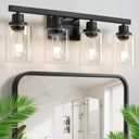 4-Light Bathroom Vanity Light, Modern Matte Black Wall Sconce Lighting with Clear Glass Shade, Bathroom Lighting Fixtures Over Mirror,Vintage Wall Mounted Lamps for Mirror Bedroom,Living Room