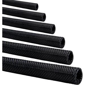 Split-Sleeve Wire Loom for High-Temperature Automotive Harness and Home Cable Management, 25ft - 1.25 inch Braided Cable Management Sleeve Cord Protector, Self-Wrapping Split Wire Loom (Black)