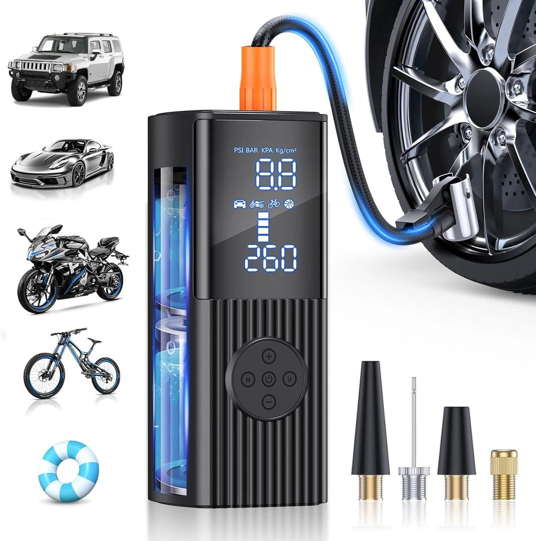 Tire Inflator Portable Air Compressor, 180PSI Portable Air Compressor with with LED Light, 25000mAh & 3X Faster Inflation Air Pump for Car, Bike, Motorcycle, Ball and more (Black)