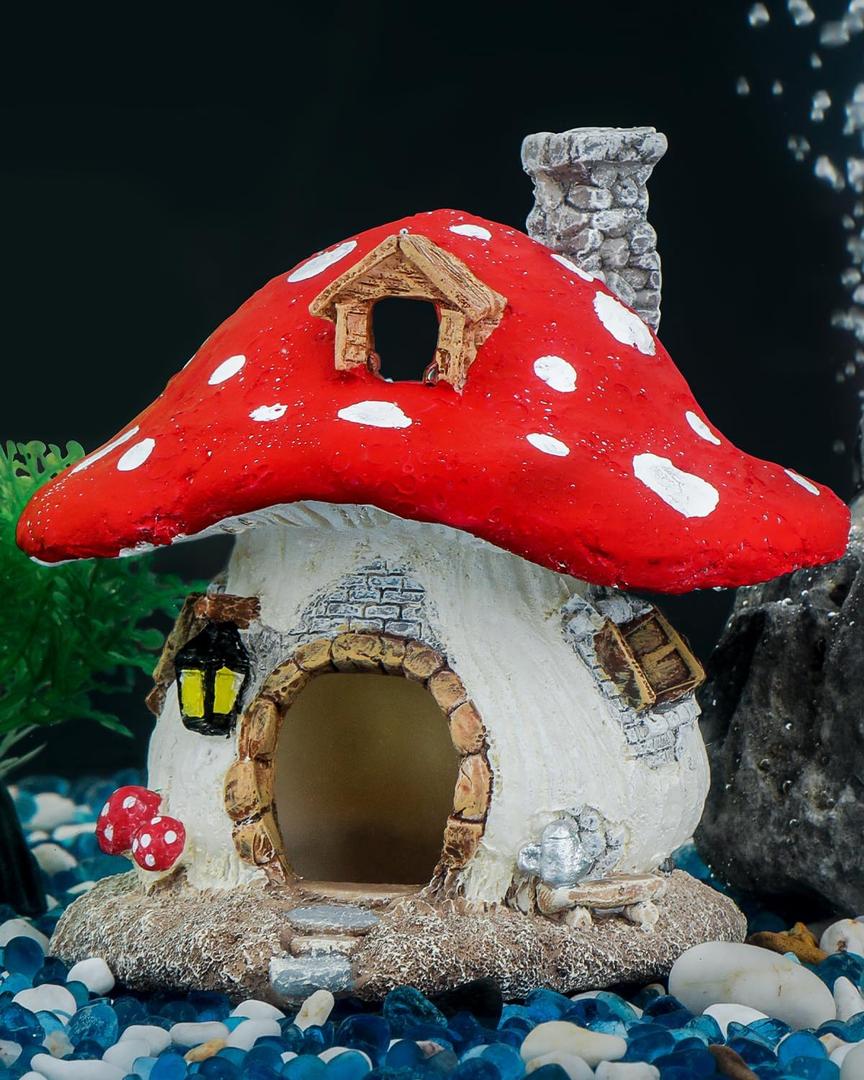 Uniclife Aquarium Mushroom House, Resin Fish Tank Decoration Cottage Ornament for Fish Tank Landscape Aquarium Hideout Hideaway Spawning Cave Decor for Shrimp Betta Goldfish and Reptiles