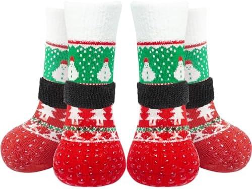 EXPAWLORER Christmas Anti-Slip Soft Dog Socks for Hardwood Floor, Warm Dog Shoes, Paw Protectors for Cold Pavement, Prevent Licking, Traction Control for Small Medium Large Senior Dogs