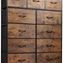 WLIVE Storage Organizer Unit with 11 Fabric Bins, Storage Drawers Organizer with Steel Frame, Tall Storage Tower Organizaton for Living Room, Hallway, Office, Rustic Brown