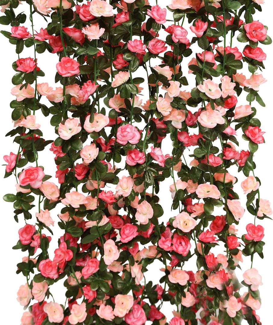 PARTY JOY 5pcs 41Ft Flower Garland Fake Rose Vine Artificial Flowers Hanging Rose Ivy Hanging Baskets Wedding Arch Garden Background Decor (Pink, 5) PARTY JOY 5pcs 41Ft Flower Garland Fake Rose Vine Artificial Flowers Hanging Rose Ivy Hanging Baskets Wedding Arch Garden Background Decor (Pink, 5)
