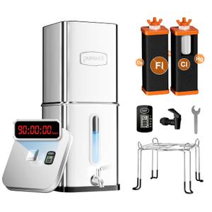 Purewell 5-Stage Filtration Fluoride-Free Gravity Water Filter System with Visible Window & Smart Timer, 20,000G Filter Capacity, Reduce Fluoride, Lead, Total PFAS, Mercury, and Chlorine, SQF-2.25G