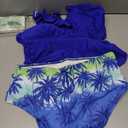 Womens Elegant Tankini Set Modest Tummy Control Ruffle Tank Top High Waisted Bottom (Blue, L)