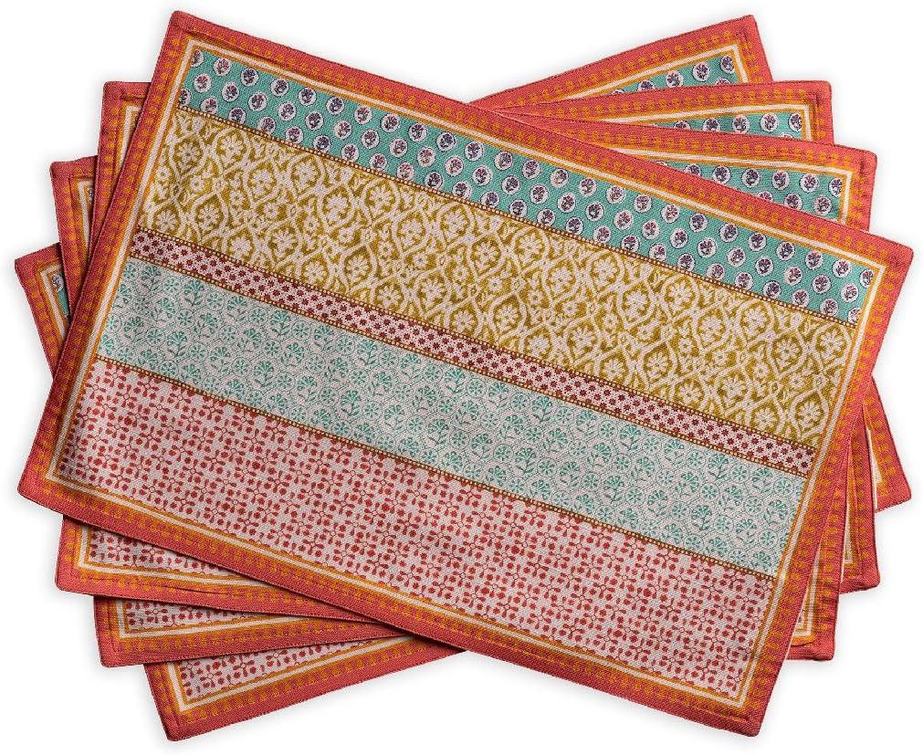 Maison d' Hermine Placemats Set of 4 100% Cotton Washable Cloth Place Mats Reusable Table Mats for Kitchen Dining Party Wedding Valentines Day Decorations Spring/Summer (Provence, 13" x 19")