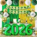 Graduation Decorations 2026, Green Gold Graduation Balloons, Green Number Balloons, Green Congrats Grad Banner, Paper Flowers & Curtains, Graduation Party Supplies for Grad Party Decor Class of 2026
