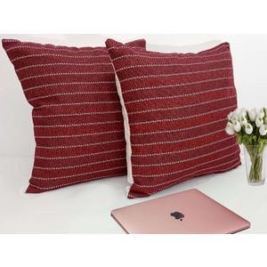 Decorative Throw Pillow Covers 18x18 Set of 2 Boho Farmhouse Cushion Cases for Couch Sofa Bed Living Room Modern Rustic Corduroy Look Pillow Case (Deep Red)