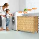 Laundry Hamper with 4 Removable Liner Bags; 176L Handwoven Rattan Laundry Basket with Lid & Heightened Feet; Clothes Hamper with Side Handles, 176L-4 Section