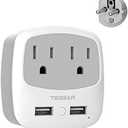 TESSAN Germany France Power Adapter, Type E F Plug Adaptor with 2 USB Ports 2 AC Outlets, US to European Europe German French Spain Greece Iceland Norway Russia Korea Poland 3 Pack