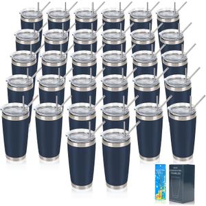 IEOVIEE 32 Pack 20oz Stainless Steel Insulated Bulk Tumblers with Lid&Straw
Double Wall Vacuum Insulated Travel Coffee Mug, Leak Proof Powder Coated Tumbler Bulk Cup for Cold&Hot Drinks(Navy Blue)