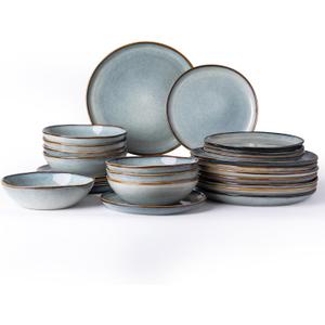AmorArc Ceramic Dinnerware Sets,Handmade Reactive Glaze Plates and Bowls Set,Highly Chip and Crack Resistant | Dishwasher & Microwave Safe,Service for 8 Dishes Set (24pc) (Service for 8, Ocean)