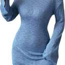 Floerns Women's Elegant Bell Sleeve Dress Crew Neck Knitted Bodycon Mini Dresses (M)