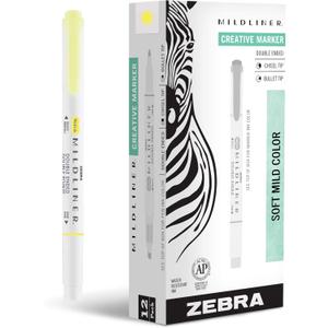Zebra Pen MILDLINER Dual-Tip Highlighters, Broad and Fine Tips, Ideal for Bible Highlighting, No Bleed, School Supplies, Teacher Supplies, and Office Supplies, Mild Yellow Ink, 12-Pack (78150upc)