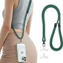 SSLOTSCASE for Phone Lanyard Crossbody with 2X Clear Phone Tabs, Adjustable Anti Theft Phone Strap, Premium Metal Carabiner, Skin-Soft, Wrist Strap for iPhone Samsung Pixel Most Smartphones, Green