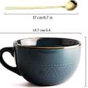700 ML Large Ceramic Coffee Mug 2 Set with Coaster and Spoon，Grain Soup Cup/Coffee Mug/Salad Bowl for Coffee, Tea, Ice Cream, Cereal (Dark green 2 set)
