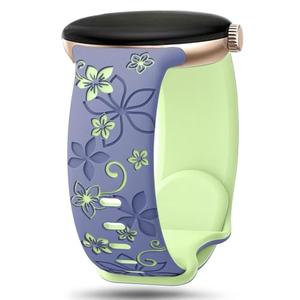 GeeBerYo Two-Tone Floral Engraved Band Compatible with Google Pixel Watch 4 3 2 1 41mm, Flower Soft Silicone Sport Strap for Pixel Watch 4 3 2 1 Women Men
