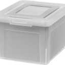 IRIS USA File Box, Plastic File Boxes With Lids, Document Organizer for Letter/Legal File, Document Box, Storage Bin For Hanging Files, Secure Latching Lid Stackable BPA-Free, Clear 35 Qt. 1 Pack