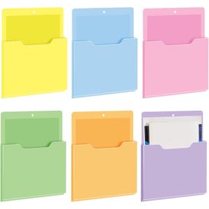Fuutreo 6 Pcs Magnetic Wall File Organizer Magnetic Wall File Holder Refrigerator Magazine Holder for Mail Letters Paper (Macaron Color,Vertical-large)