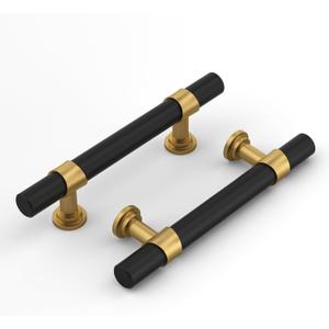 Haliwu Black and Gold Cabinet Pulls, 6 Pack 3-3/4 inch Hole Spacing Dresser Drawer Handles, Kitchen Barrel Cupboard 2 Tone Hardware