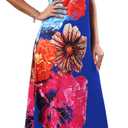 Summer Maxi Dress for Women 2025 Plus Size Casual Sexy Floral Sleeveless Vacation Long Sundresses with Pockets (Blue, S)