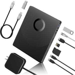 8 in 1 External Blueray/DVD Drive for PC, External CD/DVD Drive for Laptop Support 100G Disc 3D, Bluray Burner with HDMI/LAN/USB 3.0/Type-C/SD/TF Port, Blu-ray Player for Windows XP/7/8/10/11 MacOS