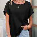 Tankaneo Womens Off The Shoulder Tops Oversized T-Shirts Summer Casual Short Sleeve Boat Neck Loose Fit Basic Tees (Black, M)