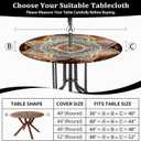 Buwuta Outdoor Tablecloth with Umbrella Hole Waterproof Round Fitted Tablecloth with Elastic Zippered Wipeable Table Cloth Round Cover for Picnic, Patio,Garden Fits to 48"-52" Patio Tables