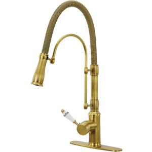 Brass Kitchen Faucets with Pull Down Sprayer,Brushed Gold Single Handle Kitchen Sink Faucet,Classic Kitchen Faucet,Champagne Bronze Farmhouse Faucet with 360 Rotating Function