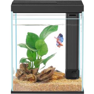 Betta Fish Tank, 2 Gallon Glass Aquarium Starter Kit, Small Fish Tank with Filter and Light.(Black)