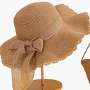 Verdusa Women's Bow Wide Brim Straw Sun Hat Khaki One-Size