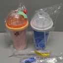 FANS-ONE Slushie Cup, 2 Pack Slushy Maker Cups, DIY Magic Squeeze Cups for Juice Milk Yogurt Make, Portable Double Layer Cup with Lid & Straw Cool Stuff Things for Kids Friends Family (Blue+New Pink)