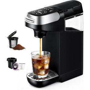 Small Single Serve Coffee Maker for K Cup and Ground Coffee, Fast Brew One Cup Coffee, 6 to 12 oz. Brew Sizes, Machine with Descaling Reminder and Water Window, Black