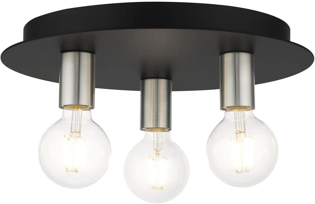 Livex Lighting, 45873-04, Hillview, Medium Flush Mount, Black with Brushed Nickel Accents