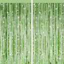 2 Pack Light Green Metallic Tinsel Foil Fringe Curtains, Door Streamers Photo Booth Backdrop for Birthday Party, Tinsel Curtain Backdrop for Baby Shower Bachelorette Christmas Party Decorations