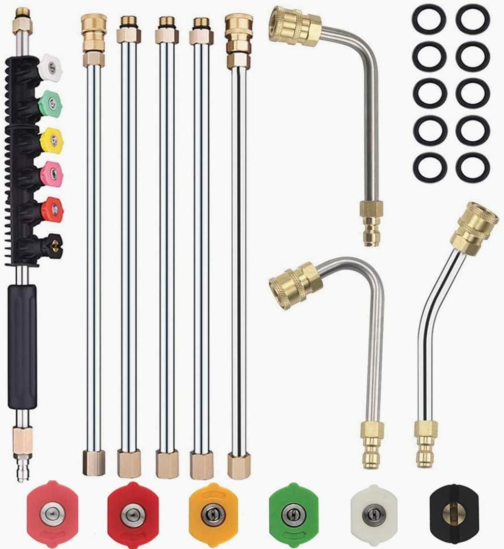 Selkie Pressure Washer Extension Wand Upgrade Power Washer Lance with Spray Nozzle Tips,30,90,120 Curved Rod, 1/4Quick Connect, Replacement for Anti-Leaked Ring 4000 PSI (97INCH)