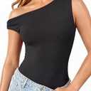 Avidlove Bodysuits for Women Off Shoulder Thong Bodysuit Double Lined One Piece Leotard Asymmetric Going Out Tops, Size L