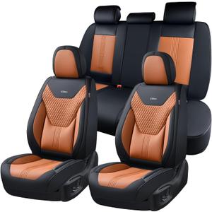 Coverado Car Seat Covers Full Set, Front Seat Covers with Lumbar Support and Back Seat Cover Waterproof Leather Automotive Seat Cover, Universal Car Interior Protectors Cushion for Most Cars