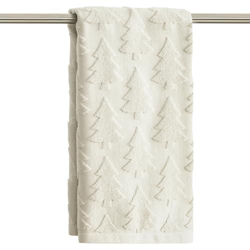 Artoid Mode 1 Pc Beige 3D Xmas Tree Jacquard Christmas Hand Towels for Bathroom, 100% Cotton Soft Absorbent Bathroom Decor Towels, 13.7 x 29.5 Inch