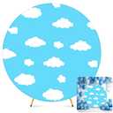 Tingjoo 7.2 ft Round Arch Backdrop Cover Blue Sky White Clouds Birthday Party Supplies Cartoon Story Story Birthday Decorations for Baby Kids Shower Decorations Photo Props Cosplay Wedding
