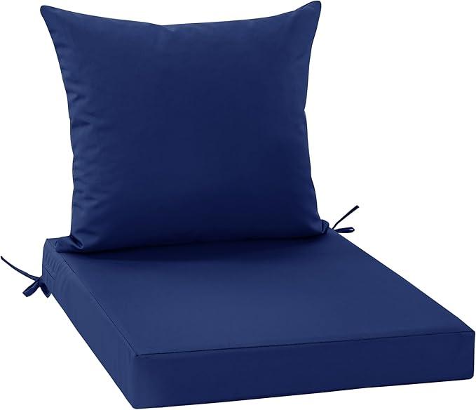 Outdoor Cushions for Patio Furniture 24 x 24 Inch, Double-Sided Waterproof Backrest and Deep Seat Cushion Set with Removable Cover, Navy, 1 Set