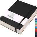 AHGXG Lined Journal Notebook - 320 Numbered Pages Thick Journals for Men, Large B5 College Ruled Notebook for Writing, 100gsm Thick Paper, Leather Softcover, for Women Work School, 7.6'' X 10''-Black