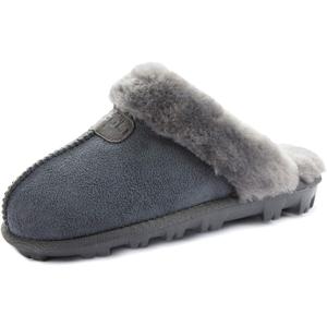 CLPP'LI Womens Slip on Faux Fur Warm Winter Mules Fluffy Suede Comfy Slippers (9, Grey)