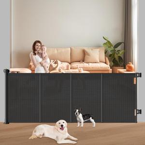 Pawtners Retractable Baby Gates Extra Wide, 41" Tall Extends up to 71" Wide, Dog Gate Indoor for Stairs, Pet Gate with Support Rods for Doorways Hallways Indoor & Outdoor-Black