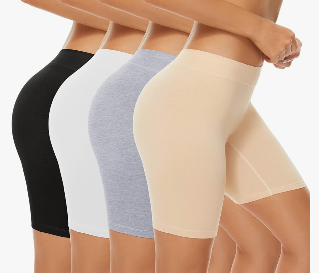 POKARLA 4 Pack Women's Cotton Underwear Boxer Shorts Anti Chafing Bike Shorts Boyshorts Panties Regular & Plus Size Large
