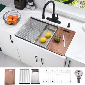 30 Inch White Farmhouse Sink Workstation-Bokaiya 30x20 Fireclay Farmhouse Apron Front Kitchen Sink Ledge WorkstationHeavy Porcelain Ceramic Single Bowl Farm Sink with Cutting Board