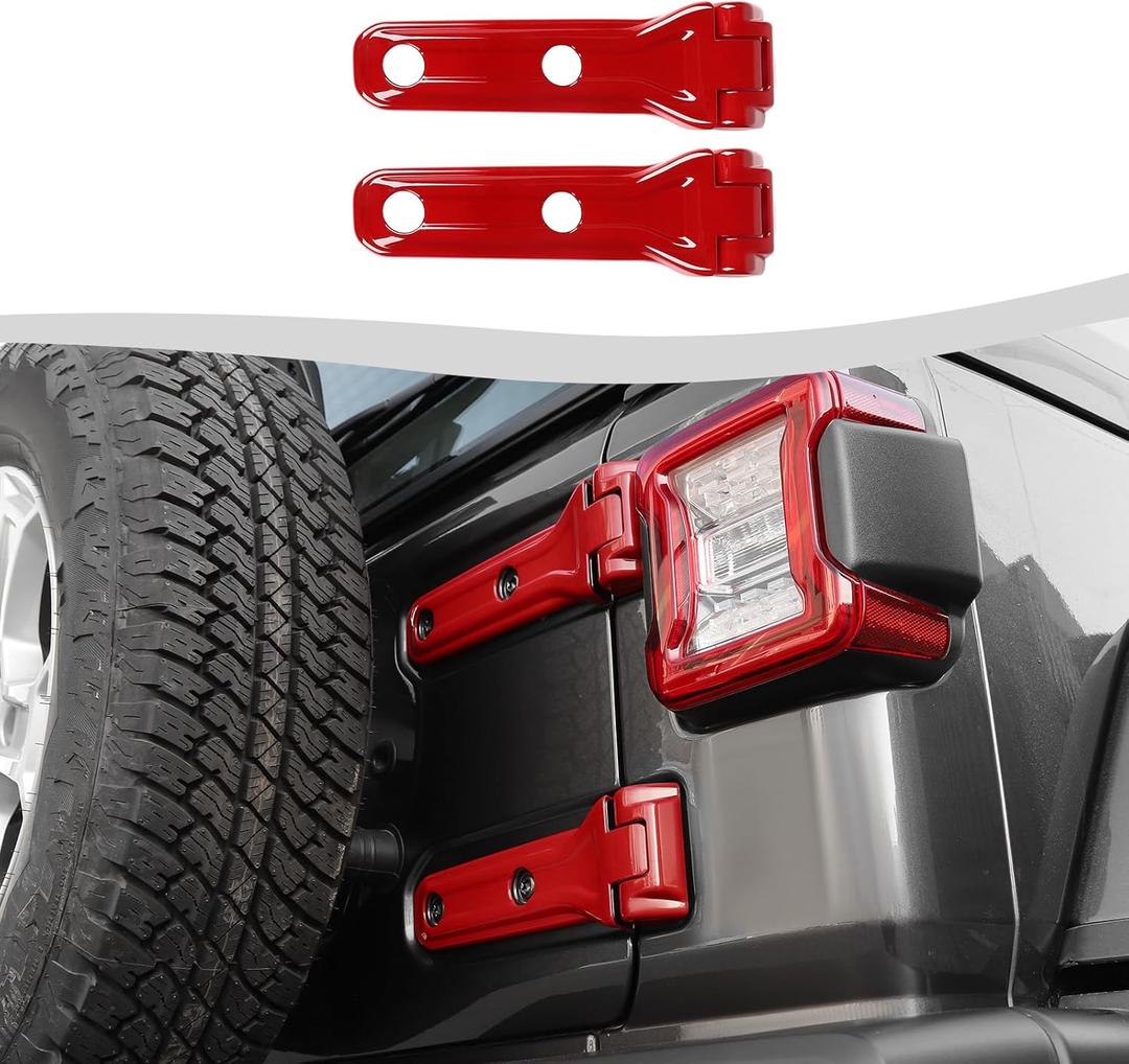 Tailgate Hinge Cover Fit for 2018-2025 Jeep Wrangler JL JLU Sport X Sahara Rubicon,Spare Tire Rear Door Bracket Cover (Red)