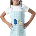 Kids Aprons for Cooking Waterdrop Resistant Aprons for Girl & Boy Toddler Apron for Painting, Gardening, Baking, Smock (Plaid Water Green, Medium (6-10 years)